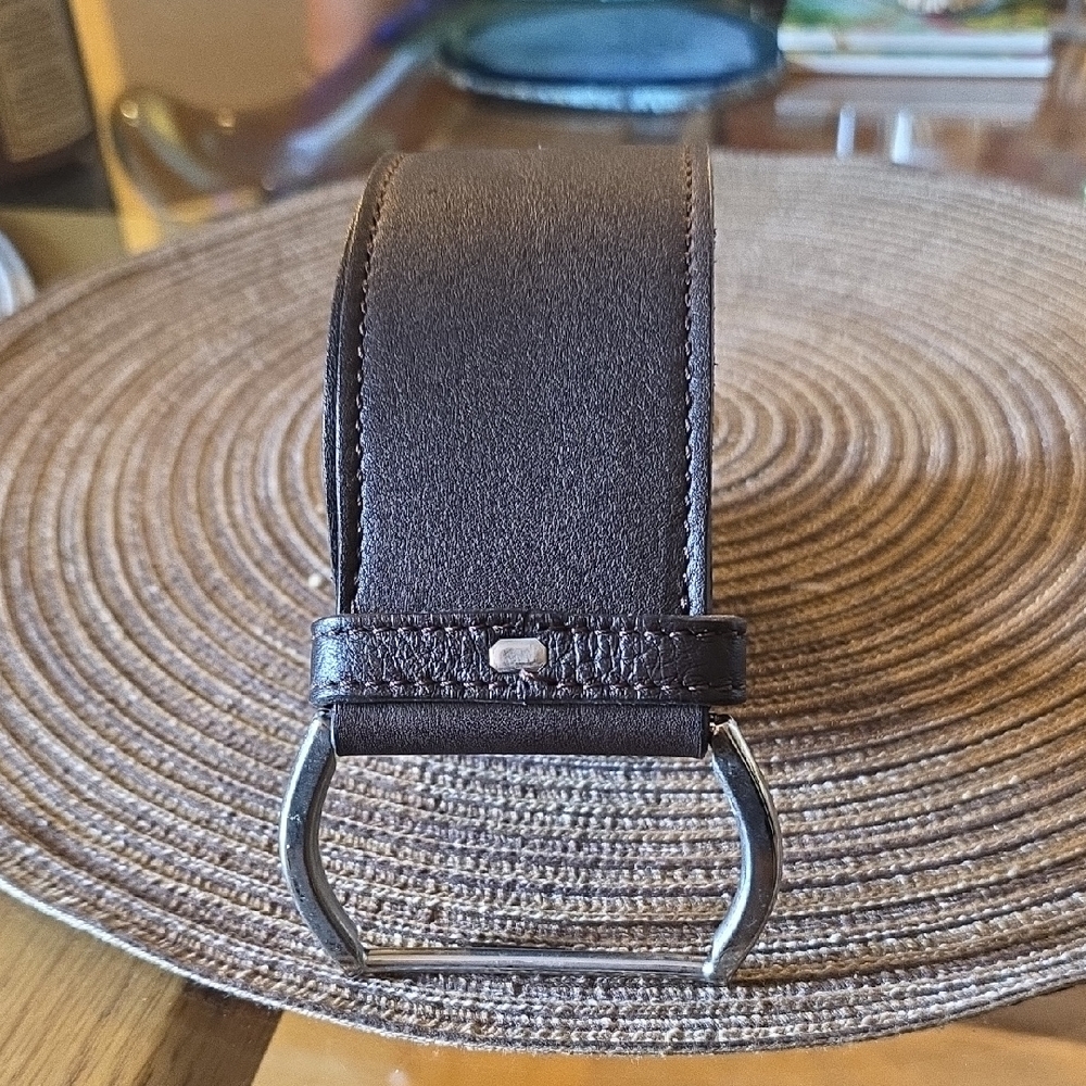 Fedeli Brown Textured Leather Belt with Metal Buckle A-6.